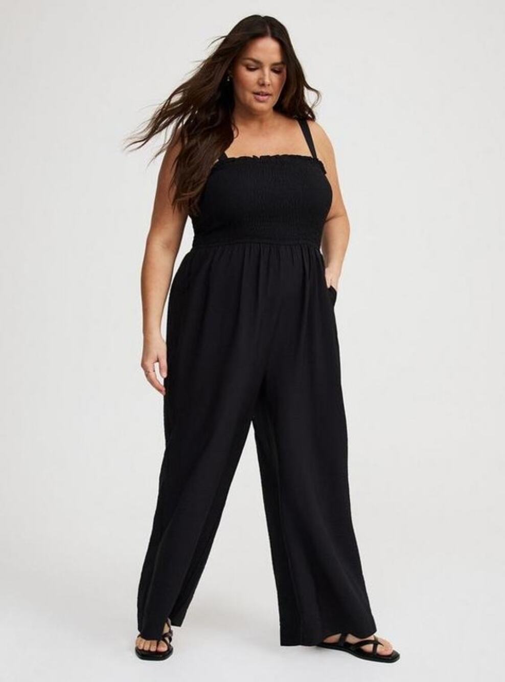 Torrid | Black Smocked Tube Wide Leg Jumpsuit Plus 5X